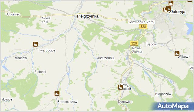 mapa Jastrzębnik gmina Pielgrzymka, Jastrzębnik gmina Pielgrzymka na mapie Targeo