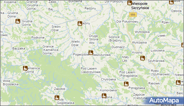 mapa Jaszczurowa gmina Wiśniowa, Jaszczurowa gmina Wiśniowa na mapie Targeo