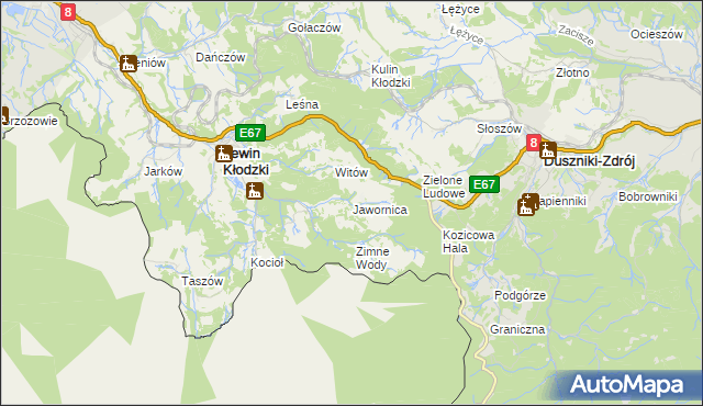 mapa Jawornica gmina Lewin Kłodzki, Jawornica gmina Lewin Kłodzki na mapie Targeo