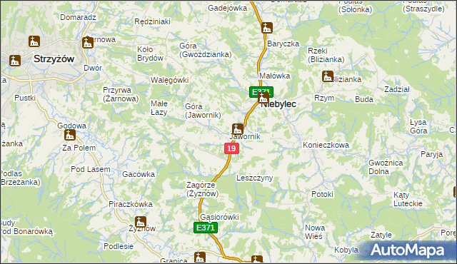 mapa Jawornik gmina Niebylec, Jawornik gmina Niebylec na mapie Targeo