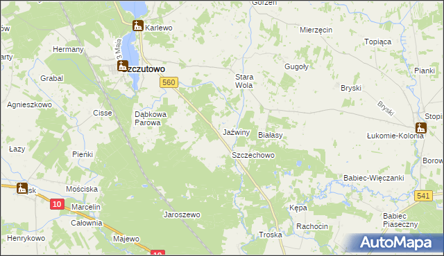 mapa Jaźwiny gmina Szczutowo, Jaźwiny gmina Szczutowo na mapie Targeo