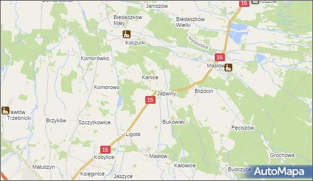 mapa Jaźwiny gmina Trzebnica, Jaźwiny gmina Trzebnica na mapie Targeo