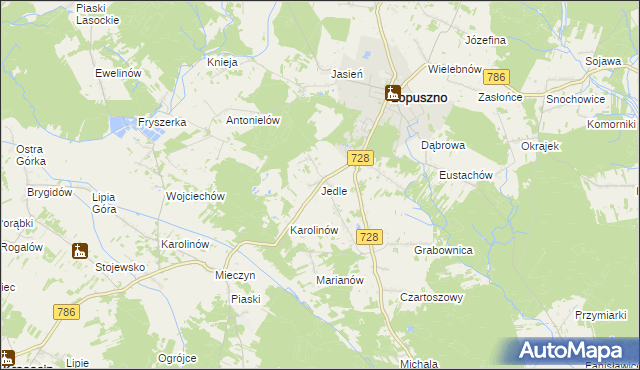 mapa Jedle gmina Łopuszno, Jedle gmina Łopuszno na mapie Targeo