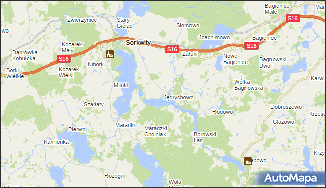 mapa Jędrychowo gmina Sorkwity, Jędrychowo gmina Sorkwity na mapie Targeo