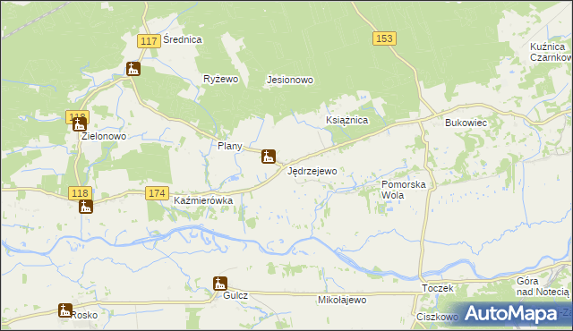 mapa Jędrzejewo gmina Czarnków, Jędrzejewo gmina Czarnków na mapie Targeo