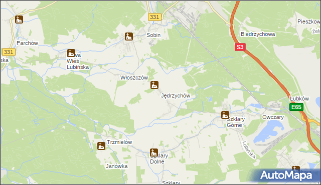 mapa Jędrzychów gmina Polkowice, Jędrzychów gmina Polkowice na mapie Targeo