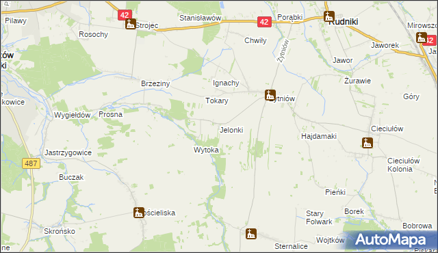 mapa Jelonki gmina Rudniki, Jelonki gmina Rudniki na mapie Targeo