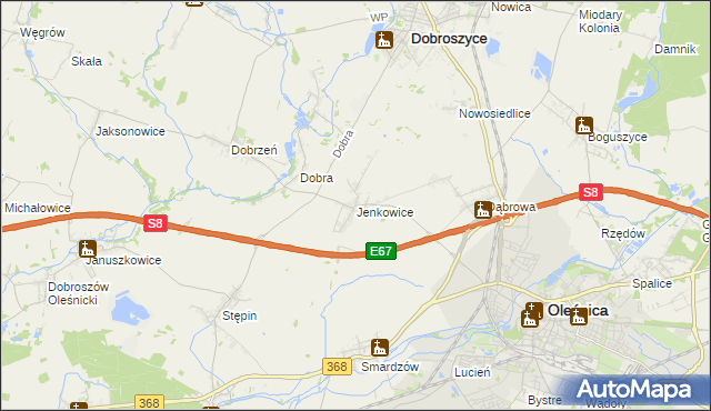 mapa Jenkowice gmina Oleśnica, Jenkowice gmina Oleśnica na mapie Targeo