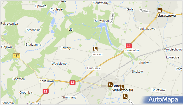 mapa Jeżewo gmina Borek Wielkopolski, Jeżewo gmina Borek Wielkopolski na mapie Targeo