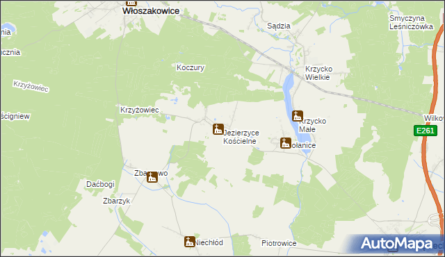 mapa Jezierzyce Kościelne, Jezierzyce Kościelne na mapie Targeo