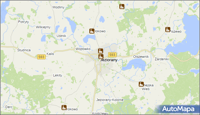 mapa Jeziorany powiat olsztyński, Jeziorany powiat olsztyński na mapie Targeo