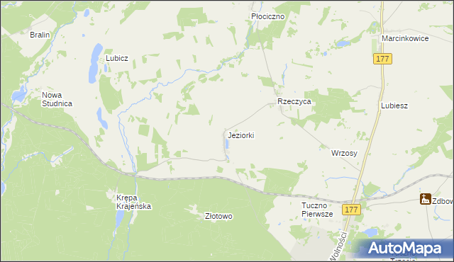 mapa Jeziorki gmina Tuczno, Jeziorki gmina Tuczno na mapie Targeo