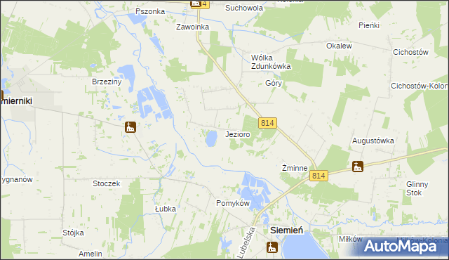 mapa Jezioro gmina Siemień, Jezioro gmina Siemień na mapie Targeo