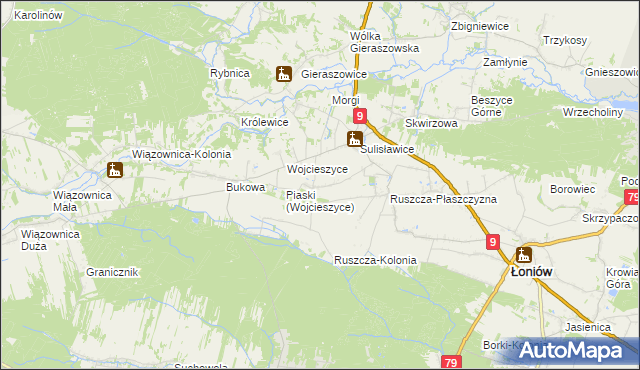 mapa Jeziory gmina Łoniów, Jeziory gmina Łoniów na mapie Targeo