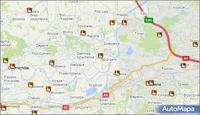 mapa Jeziorzany gmina Liszki, Jeziorzany gmina Liszki na mapie Targeo