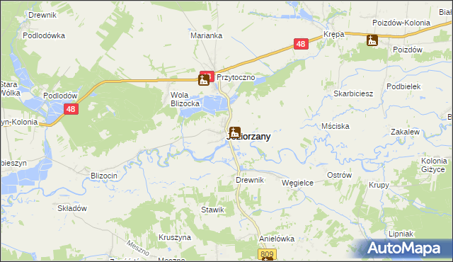 mapa Jeziorzany powiat lubartowski, Jeziorzany powiat lubartowski na mapie Targeo