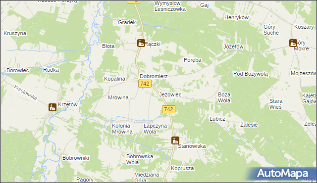mapa Jeżowiec gmina Kluczewsko, Jeżowiec gmina Kluczewsko na mapie Targeo