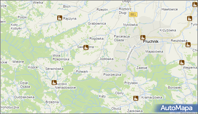 mapa Jodłówka gmina Pruchnik, Jodłówka gmina Pruchnik na mapie Targeo