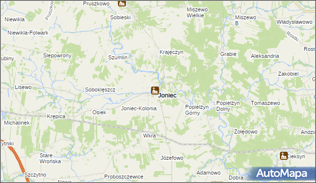 mapa Joniec, Joniec na mapie Targeo