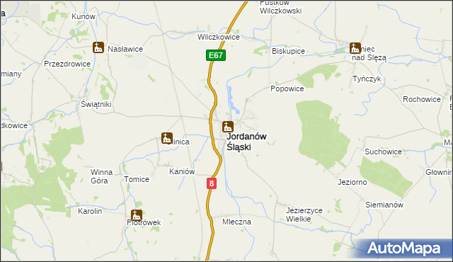 mapa Jordanów Śląski, Jordanów Śląski na mapie Targeo