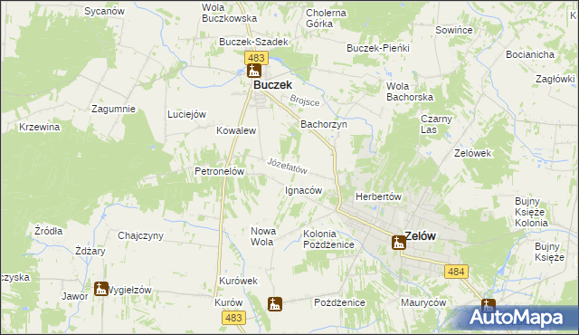mapa Józefatów gmina Buczek, Józefatów gmina Buczek na mapie Targeo