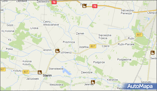 mapa Józefów gmina Stanin, Józefów gmina Stanin na mapie Targeo