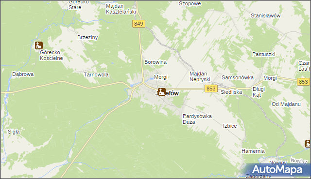 mapa Józefów powiat biłgorajski, Józefów powiat biłgorajski na mapie Targeo