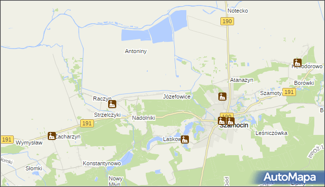 mapa Józefowice gmina Szamocin, Józefowice gmina Szamocin na mapie Targeo