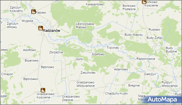 mapa Józefowo gmina Radzanów, Józefowo gmina Radzanów na mapie Targeo