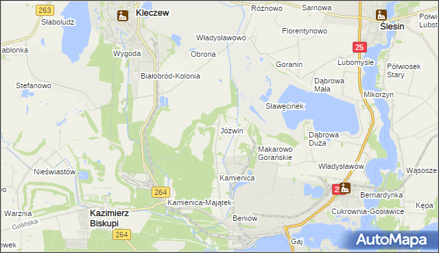 mapa Jóźwin gmina Kazimierz Biskupi, Jóźwin gmina Kazimierz Biskupi na mapie Targeo