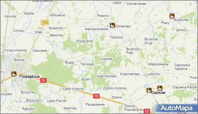 mapa Julianów gmina Dalików, Julianów gmina Dalików na mapie Targeo