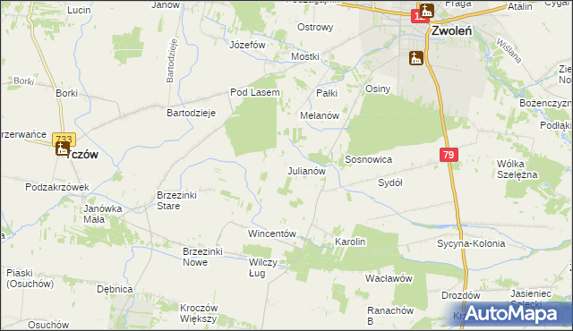 mapa Julianów gmina Tczów, Julianów gmina Tczów na mapie Targeo