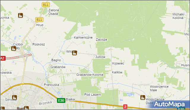 mapa Julków gmina Biała Podlaska, Julków gmina Biała Podlaska na mapie Targeo