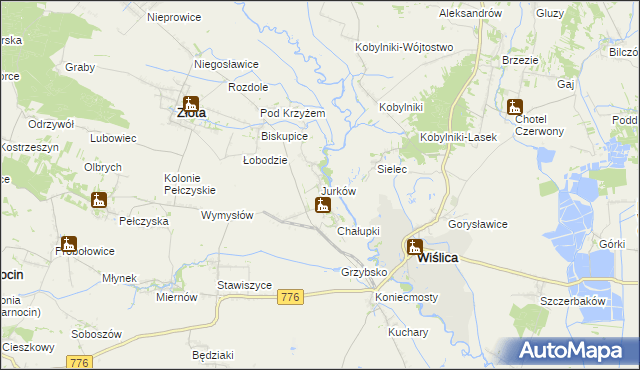 mapa Jurków gmina Wiślica, Jurków gmina Wiślica na mapie Targeo