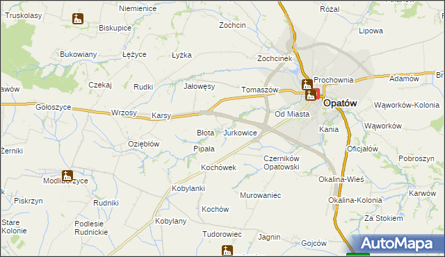 mapa Jurkowice gmina Opatów, Jurkowice gmina Opatów na mapie Targeo