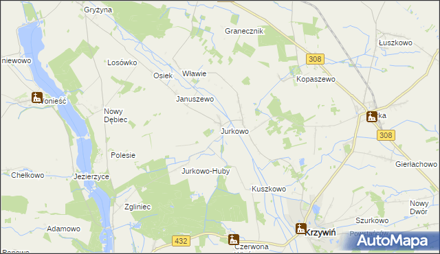 mapa Jurkowo gmina Krzywiń, Jurkowo gmina Krzywiń na mapie Targeo