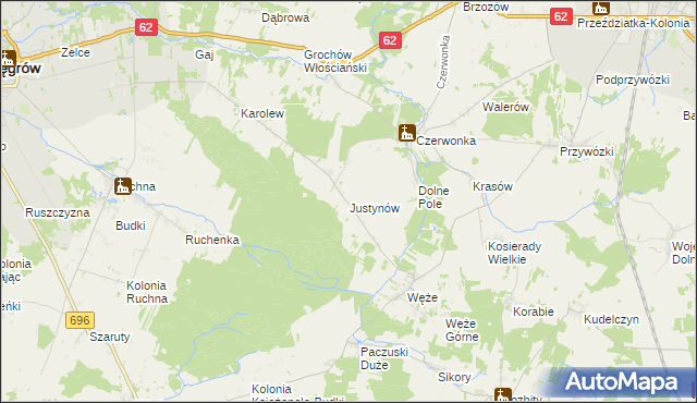 mapa Justynów gmina Sokołów Podlaski, Justynów gmina Sokołów Podlaski na mapie Targeo