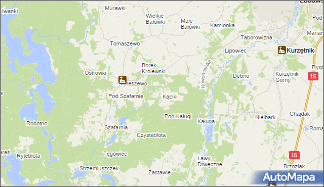 mapa Kąciki gmina Kurzętnik, Kąciki gmina Kurzętnik na mapie Targeo