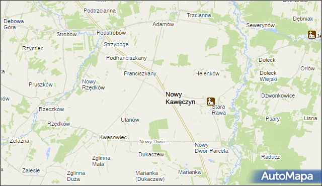 mapa Kaczorów gmina Nowy Kawęczyn, Kaczorów gmina Nowy Kawęczyn na mapie Targeo