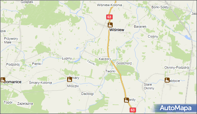 mapa Kaczory gmina Wiśniew, Kaczory gmina Wiśniew na mapie Targeo