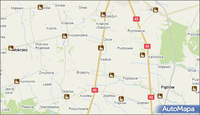 mapa Kadłub gmina Wieluń, Kadłub gmina Wieluń na mapie Targeo