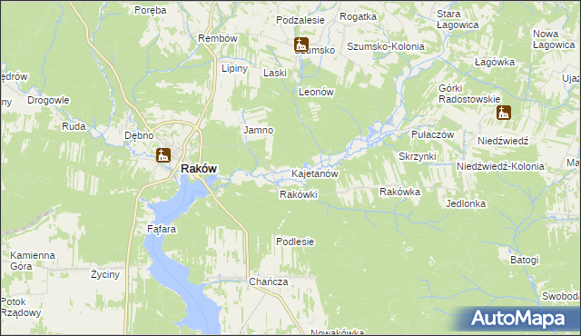 mapa Kajetanów gmina Raków, Kajetanów gmina Raków na mapie Targeo
