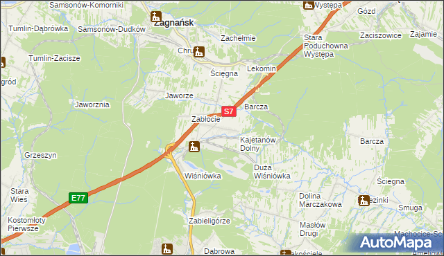 mapa Kajetanów gmina Zagnańsk, Kajetanów gmina Zagnańsk na mapie Targeo