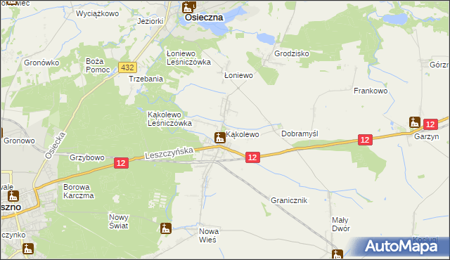 mapa Kąkolewo gmina Osieczna, Kąkolewo gmina Osieczna na mapie Targeo