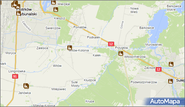 mapa Kałek gmina Sulejów, Kałek gmina Sulejów na mapie Targeo