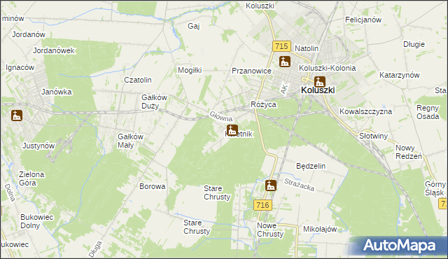 mapa Kaletnik gmina Koluszki, Kaletnik gmina Koluszki na mapie Targeo
