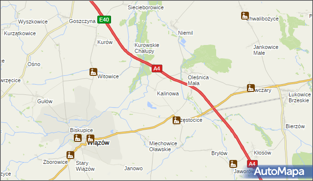 mapa Kalinowa gmina Wiązów, Kalinowa gmina Wiązów na mapie Targeo