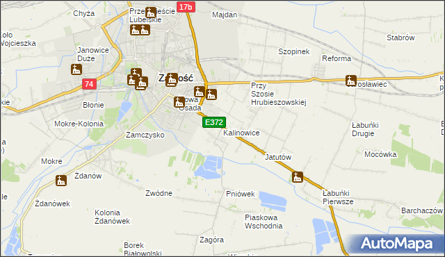 mapa Kalinowice gmina Zamość, Kalinowice gmina Zamość na mapie Targeo