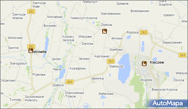 mapa Kalinowiec gmina Kleczew, Kalinowiec gmina Kleczew na mapie Targeo