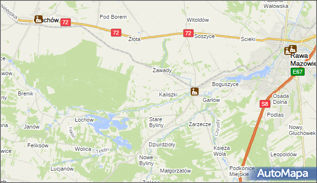 mapa Kaliszki gmina Rawa Mazowiecka, Kaliszki gmina Rawa Mazowiecka na mapie Targeo